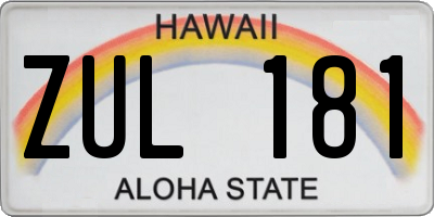 HI license plate ZUL181