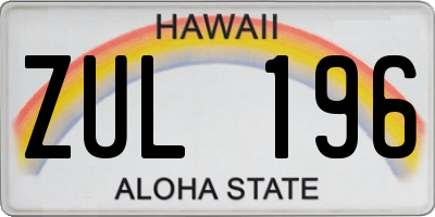 HI license plate ZUL196