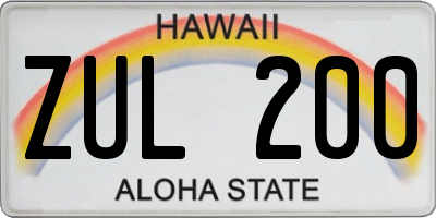 HI license plate ZUL200