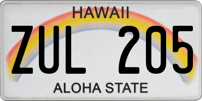 HI license plate ZUL205