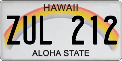 HI license plate ZUL212