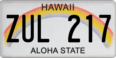 HI license plate ZUL217