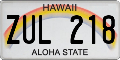 HI license plate ZUL218