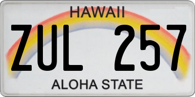 HI license plate ZUL257