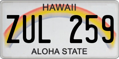 HI license plate ZUL259