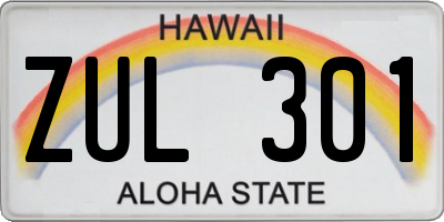 HI license plate ZUL301