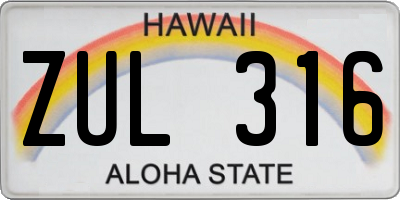 HI license plate ZUL316