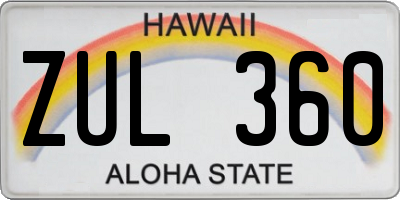 HI license plate ZUL360