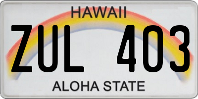 HI license plate ZUL403
