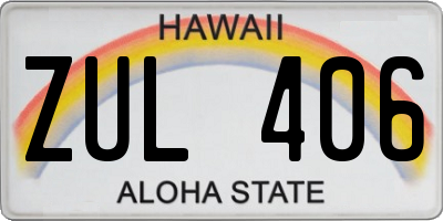 HI license plate ZUL406