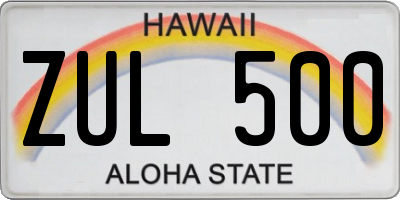 HI license plate ZUL500