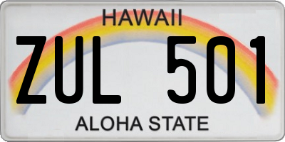 HI license plate ZUL501