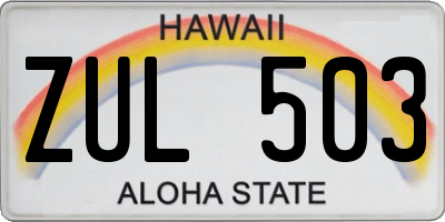 HI license plate ZUL503