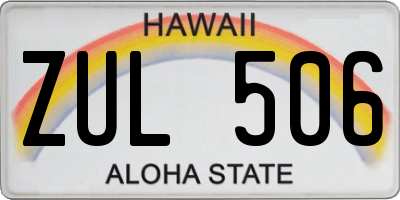 HI license plate ZUL506