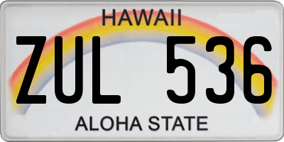 HI license plate ZUL536