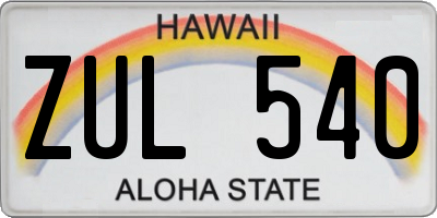 HI license plate ZUL540