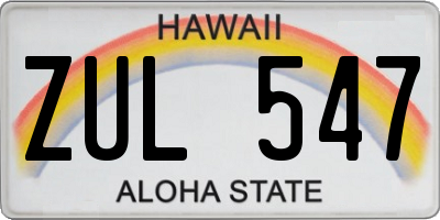 HI license plate ZUL547