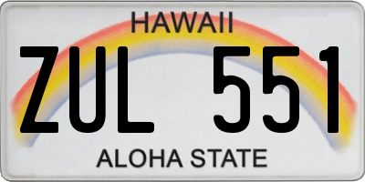 HI license plate ZUL551