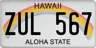 HI license plate ZUL567