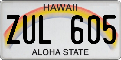 HI license plate ZUL605