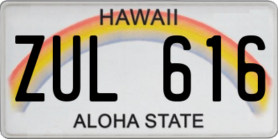 HI license plate ZUL616