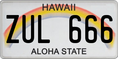 HI license plate ZUL666