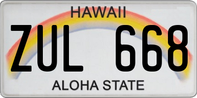 HI license plate ZUL668
