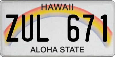HI license plate ZUL671