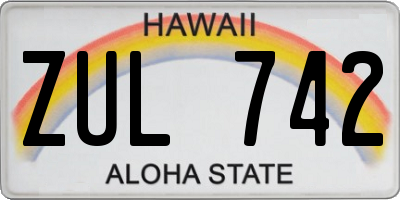 HI license plate ZUL742
