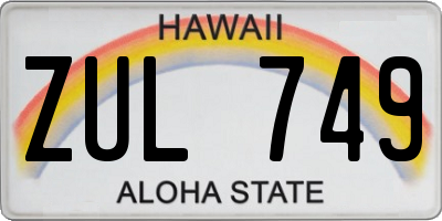 HI license plate ZUL749