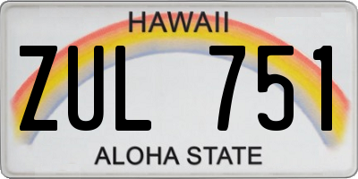 HI license plate ZUL751