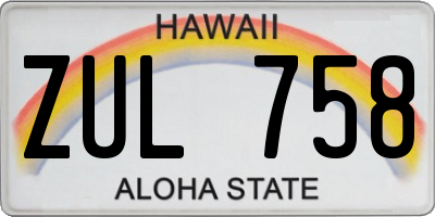 HI license plate ZUL758