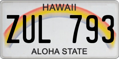 HI license plate ZUL793