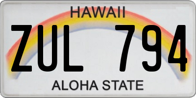 HI license plate ZUL794
