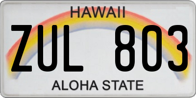 HI license plate ZUL803