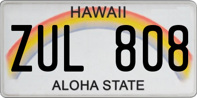 HI license plate ZUL808