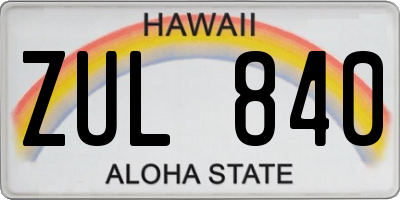 HI license plate ZUL840