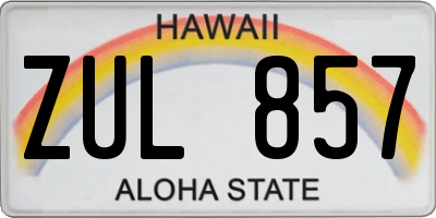 HI license plate ZUL857