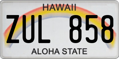 HI license plate ZUL858