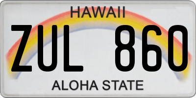 HI license plate ZUL860