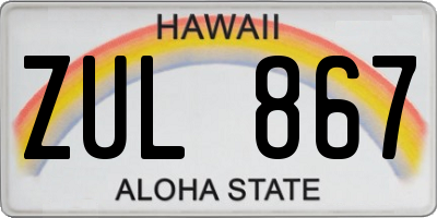 HI license plate ZUL867