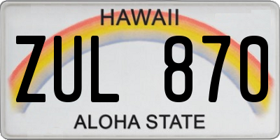 HI license plate ZUL870