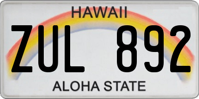 HI license plate ZUL892
