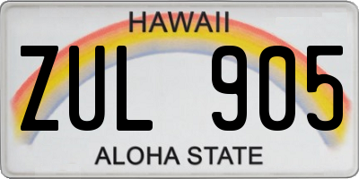 HI license plate ZUL905