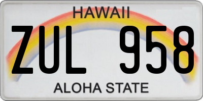 HI license plate ZUL958
