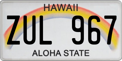 HI license plate ZUL967