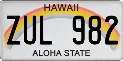 HI license plate ZUL982