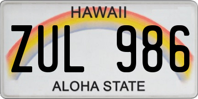HI license plate ZUL986