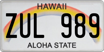 HI license plate ZUL989
