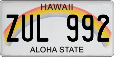 HI license plate ZUL992